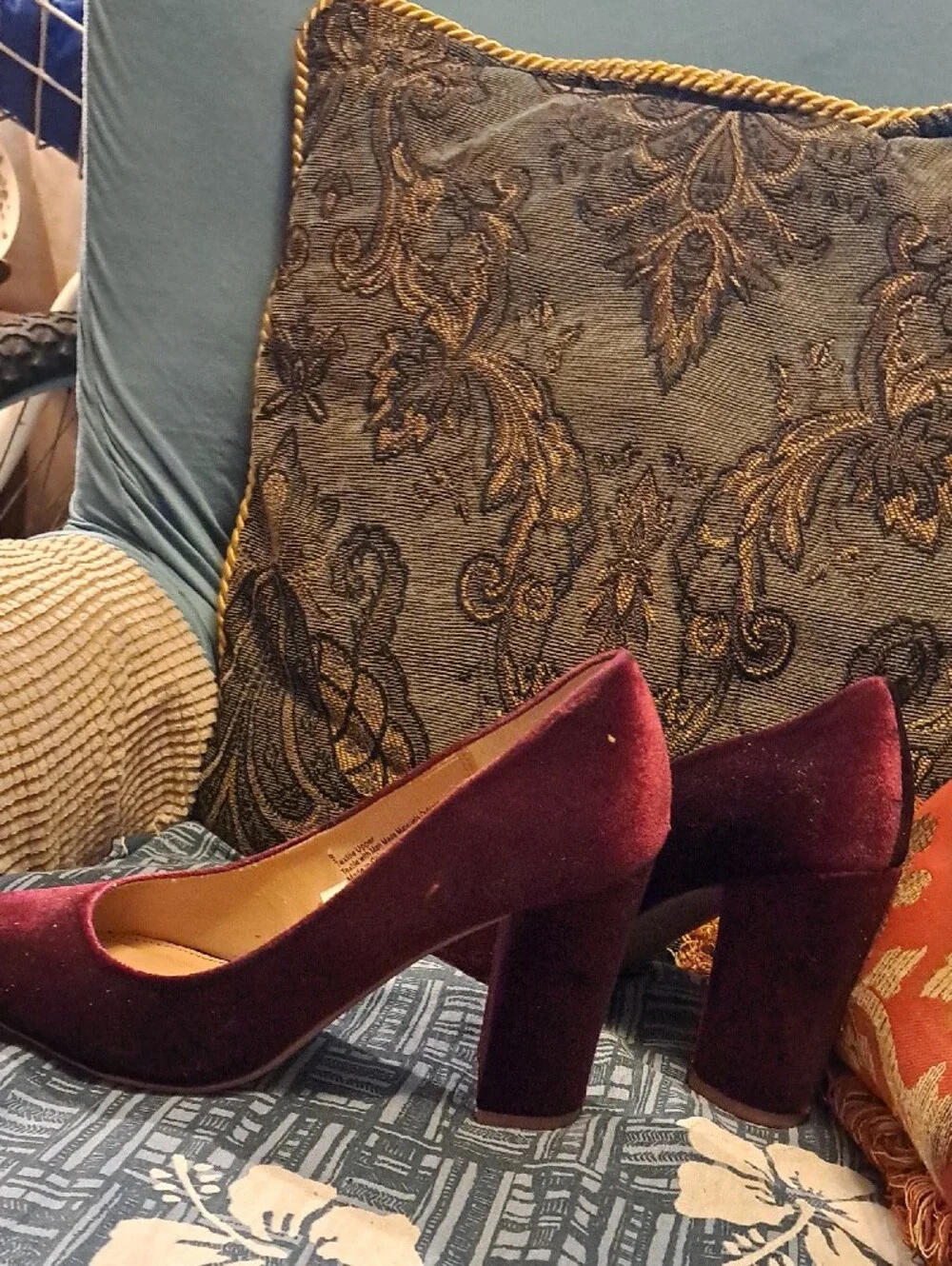 a new day Burgundy Velvet Block Heel Pumps